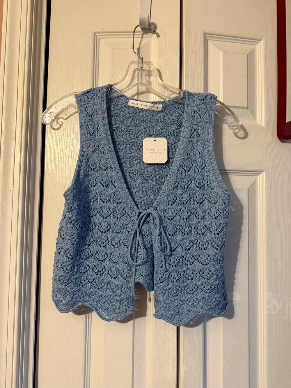 Altar'd State Sky Blue Crochet Tie-Front Vest